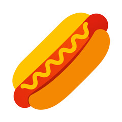 Simple flat icon of a hot dog with mustard