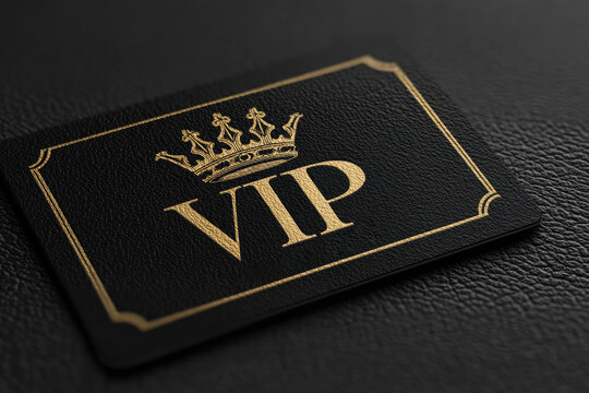 
Golden elegant vip card template. Modern business card for members only. Royal design with  text, golden crown. Luxury abstract invitation on black background.