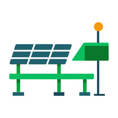 Modern green bench with solar panel and light
