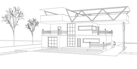 modern house with consoles 3d illustration