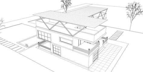 modern house with consoles 3d illustration