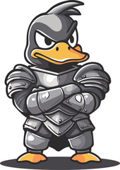 Cartoon illustration of a duck in armor
