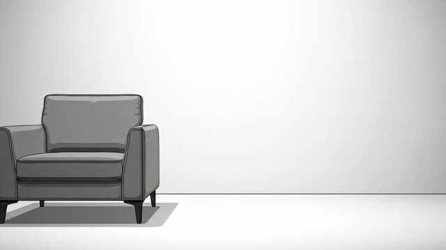Rotating Gray Armchair on White Background: Simple, Clean Interior Design Animated Stock Footage