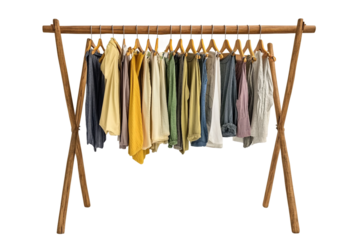 Towels and shirts drying isolated on transparent background