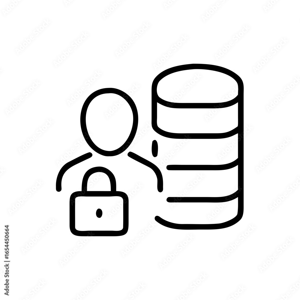 Poster silhouette database security hand drawing icon for web and graphic design