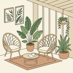 interior of a modern living room with plant vise