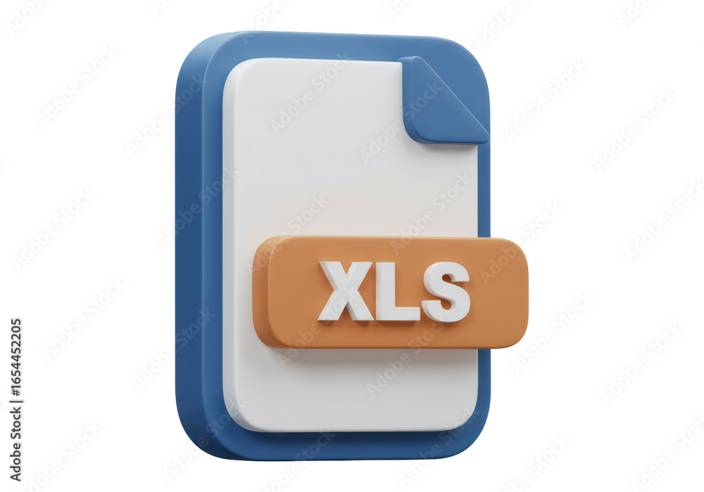 Poster 3d rendered xls document icon with blue and orange color on transparent background