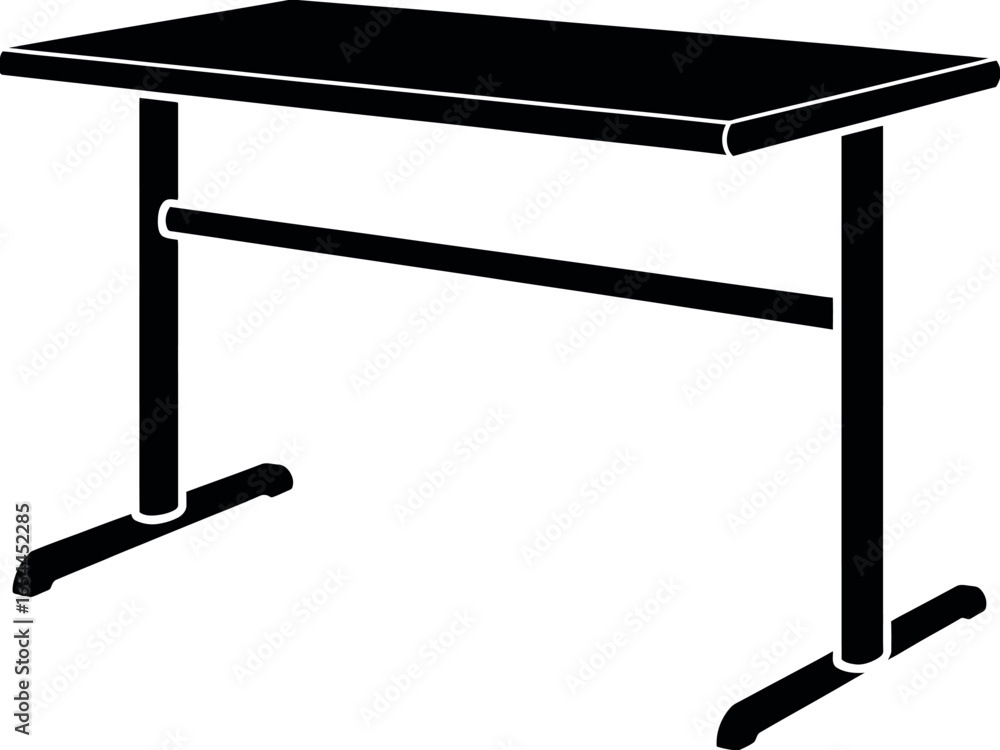 Poster a simple black and white illustration of a rectangular table with a support bar connecting the legs