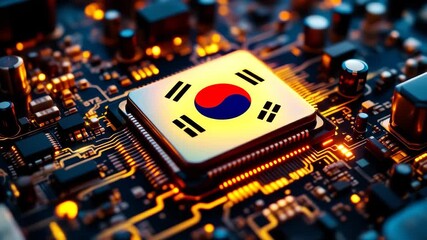South Korean technology advancement with integrated chip and national flag, showcase for technology leadership and Innovation - Powered by Adobe