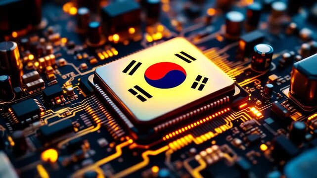 South Korean technology advancement with integrated chip and national flag, showcase for technology leadership and Innovation