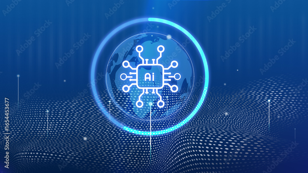 Poster modern technology concept showcasing ai integration within a global digital framework filled with in