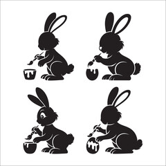 Fototapeta premium Cute Easter bunny and cartoon rabbits with eggs vector illustration set