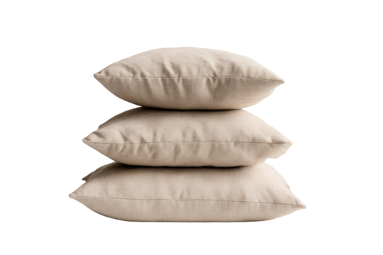 Three beige pillows stacked vertically