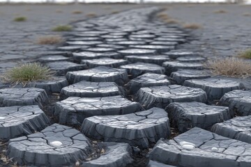 Cracked earth path, dry, cracked, gray