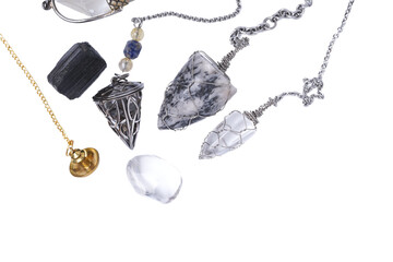 Top view Foretelling the future with crystal pendulum.