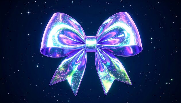 Shiny holographic bow against starry night - Powered by Adobe