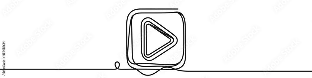 Poster play button icon. continuous one line drawing of play button. play button in one line style, isolate