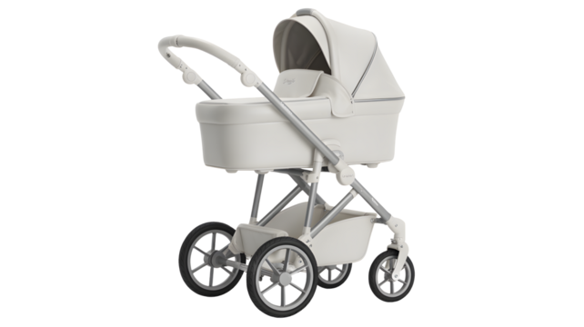 Elegant cream baby stroller offers sophisticated comfort and style for modern parents navigating city streets with ease.