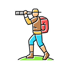 explorer with telescope geographical color icon vector illustration