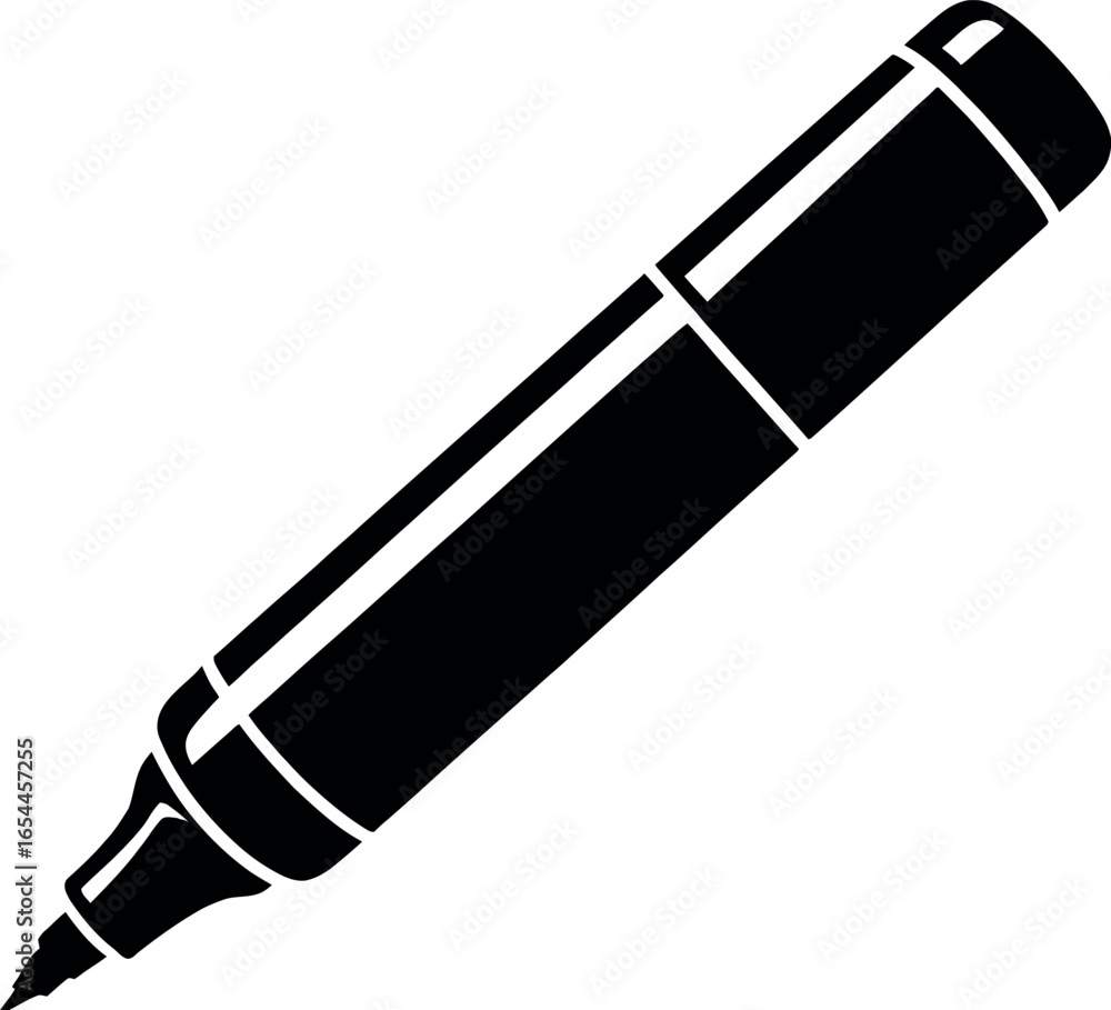 Poster illustration of a black marker with cap on a white background in a simple vector graphic style desig
