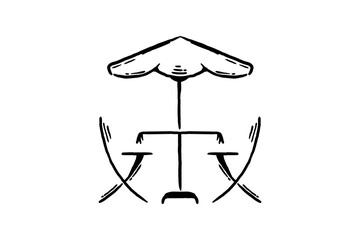 Outdoor seating cafe line hand drawn icon sketch vector illustration