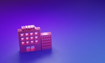 Pink Hotel building icon isolated on purple-blue background. Minimalism concept. 3D render illustration