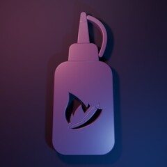 Purple Ketchup bottle icon isolated on purple-blue background. Fire flame icon. Hot chili pepper pod sign. Barbecue and BBQ grill symbol. Minimalism concept. 3D render illustration