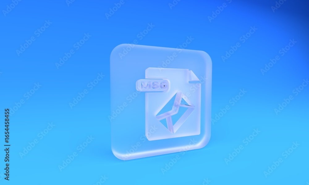 Poster frosted glass msg file document. download msg button icon isolated on blue background. msg file symb