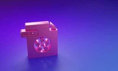 Pink AVI file document. Download avi button icon isolated on purple-blue background. AVI file symbol. Minimalism concept. 3D render illustration