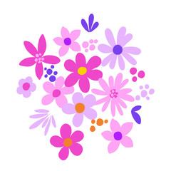 Floral composition with bright flowers, digital illustration. Perfectly for printing, sublimation design. 
