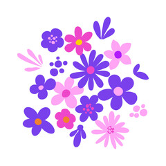Floral composition with bright flowers, digital illustration. Perfectly for printing, sublimation design. 
