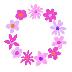 Bright flower wreath, floral illustration isolated on white background.