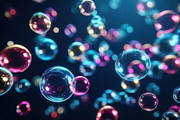 Vibrant, colorful soap bubbles in motion against a dark background