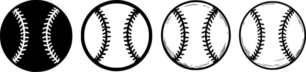 Softball icon set. Baseball silhouette, hand drawn baseball outline vector illustration
