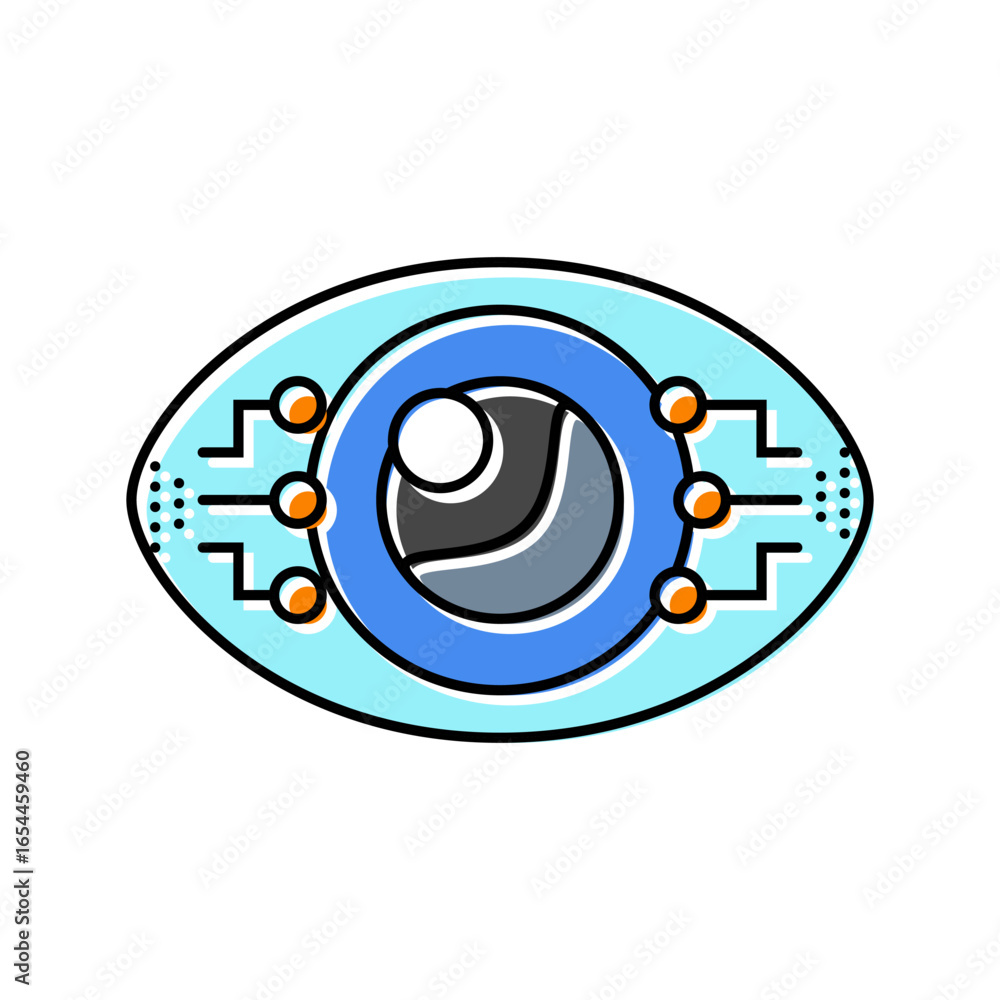 Poster eye contact robot sensor social robotics color icon vector illustration
