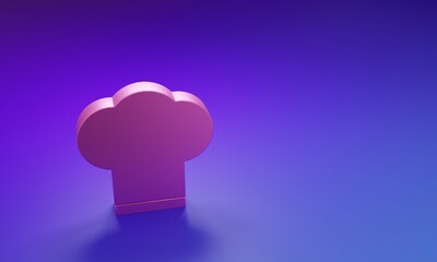 Pink Chef hat icon isolated on purple-blue background. Cooking symbol. Cooks hat. Minimalism concept. 3D render illustration