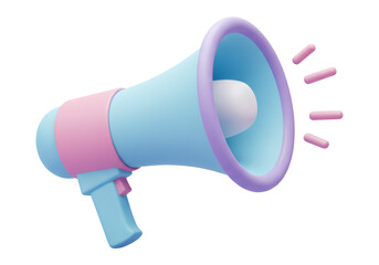 Realistic 3D Illustration of Blue and Pink Megaphone with Transparent Background