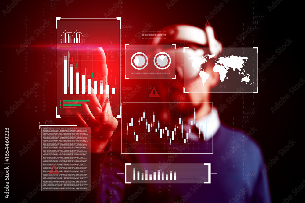 Aufkleber creative technology hub showcases virtual reality interaction with data visualization in a modern wo
