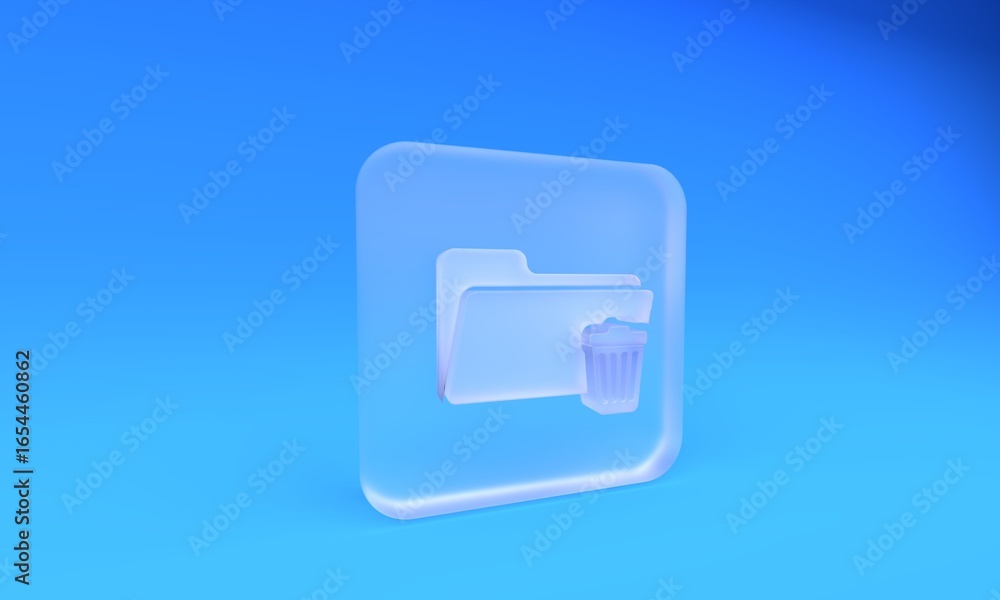 Poster frosted glass delete folder icon isolated on blue background. folder with recycle bin. delete or err