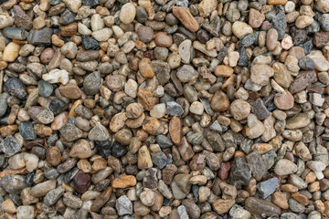 Background of wet small pebbles or stones on the beach or in the park