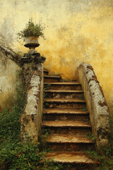 Rustic Stone Staircase with Urn