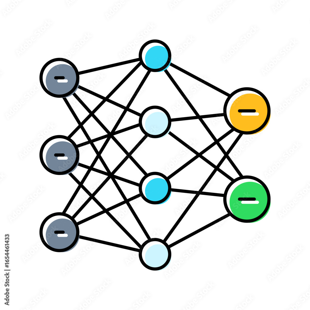 Poster neural network ai integration color icon vector illustration
