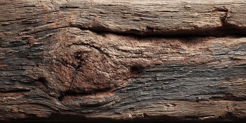 Macro shot showcasing the intricate aged wood grain texture, revealing the rustic appearance and weathered details of the timber surface, full of character and charm.