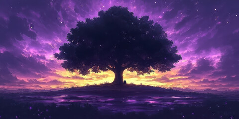 The Lone Figure Under a Sunset Sky