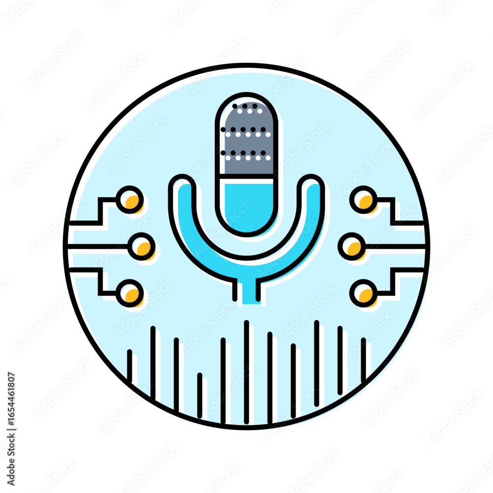 Poster digital assistant microphone ai integration color icon vector illustration