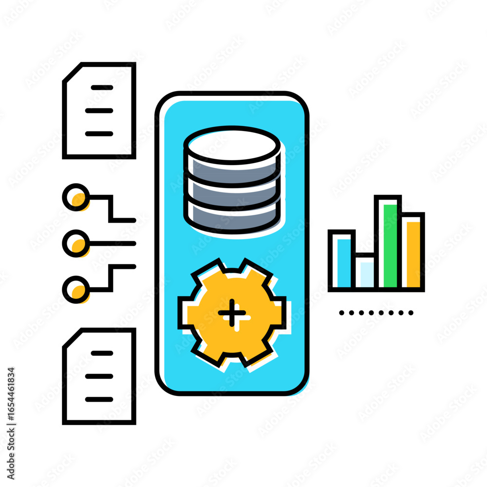Poster data processing pipeline ai integration color icon vector illustration