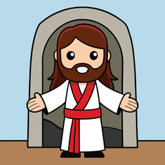 Cartoon Jesus with Open Arms – Christian Religious Vector Illustration