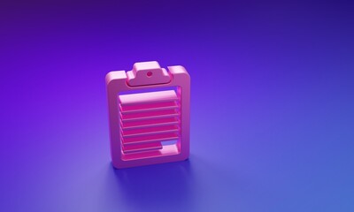 Pink Clipboard with document icon isolated on purple-blue background. Minimalism concept. 3D render illustration