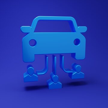 Blue Car sharing with group of people icon isolated on blue background. Carsharing sign. Transport renting service concept. Minimalism concept. 3D render illustration
