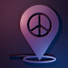 Purple Location peace icon isolated on purple-blue background. Hippie symbol of peace. Minimalism...